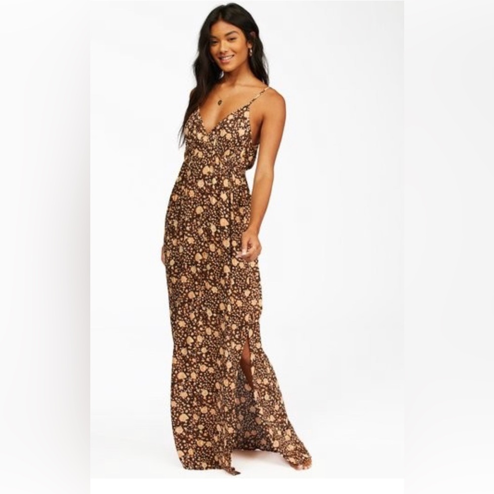 Billabong Brown Floral Maxi Dress with Tan Accents